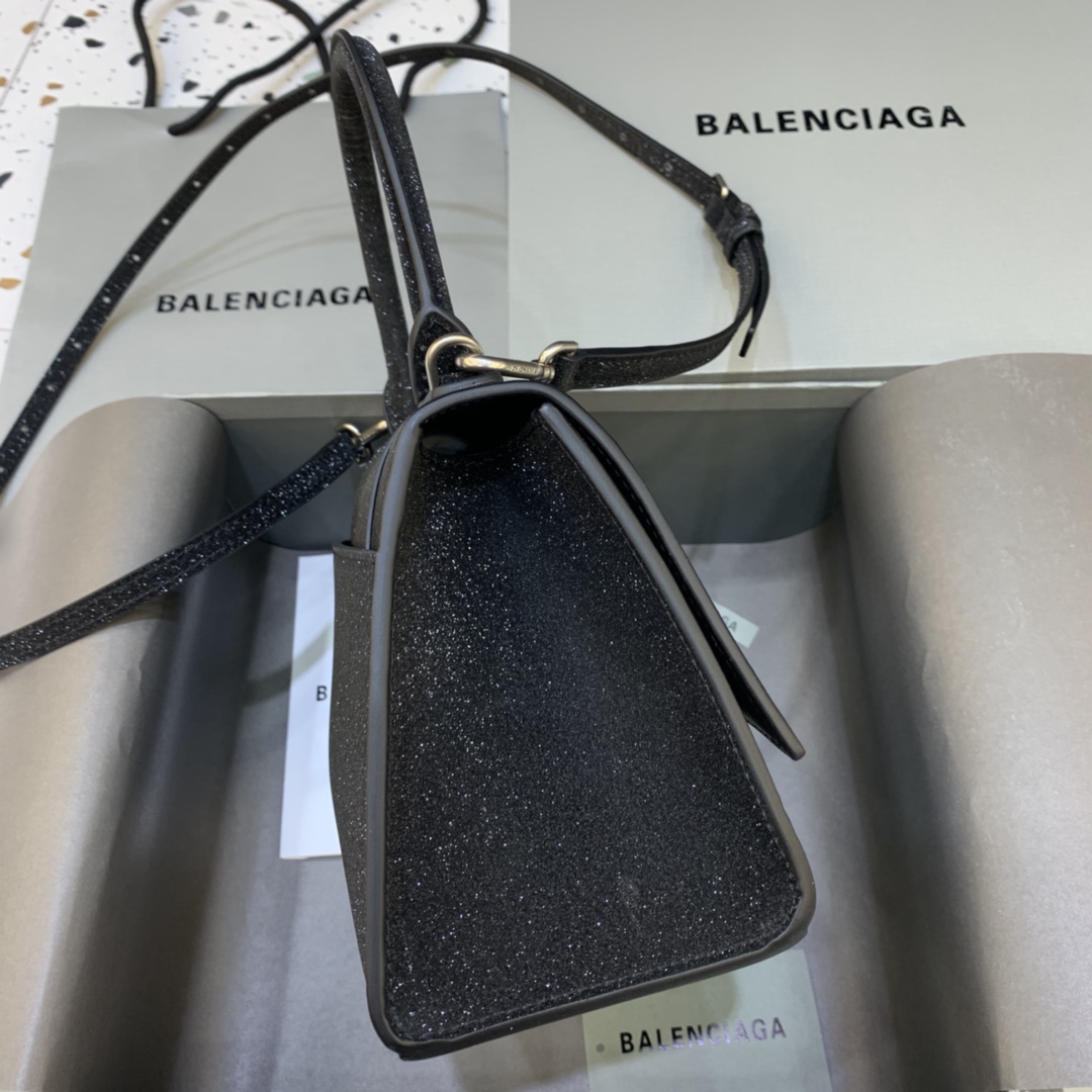 Balenciaga Hourglass Small Handbag Glitter Material Shoulder Bag Black